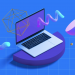 blue background, object: computer